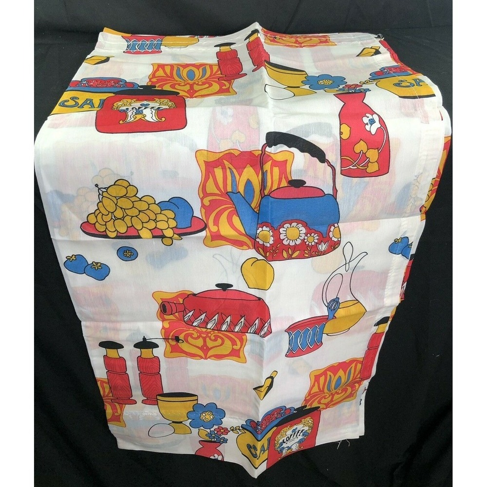 Vtg Fabric Retro Kitchen Curtain Valance Panel Kettle Grapes Red Yellow Blue New